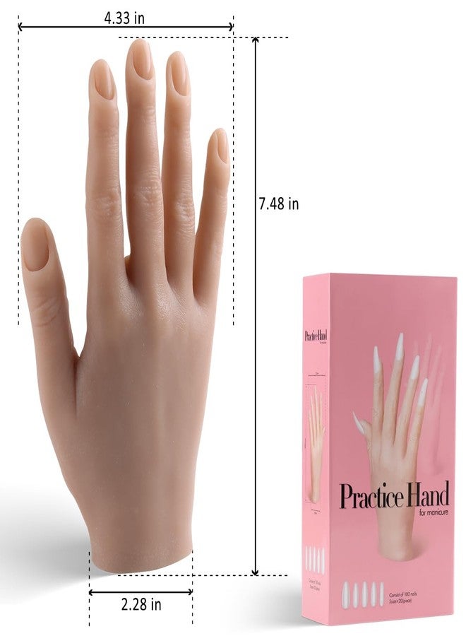 Fcozpjk Silicone Practice Hand for Acrylic Nails, Soft Flexible Fake Hand Practice Nail Acrylic Technician Fake Nail Mannequin Hand with 100PCS False Nail Tips, Nail Art Beginner Kit Training Tools - Image 2
